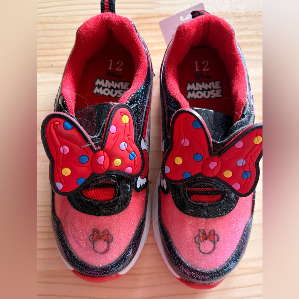 Disney Minnie Mouse Red and Black Polka Dot Bow Light-Up Sneakers